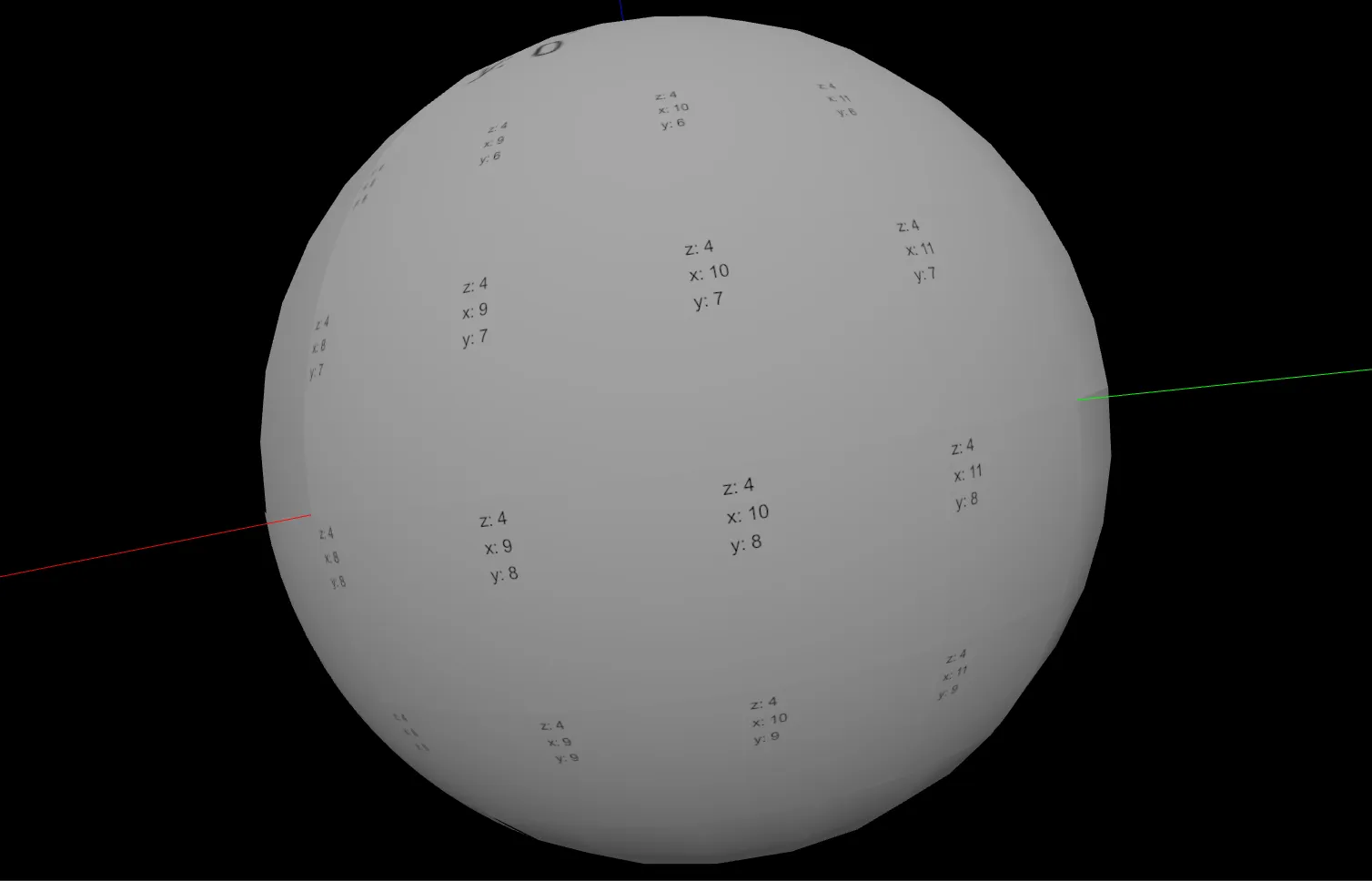 カメラの位置に応じて最適なタイルを表示している例。この場合は、カメラの位置に応じてズームレベル4のタイルが表示されている。
